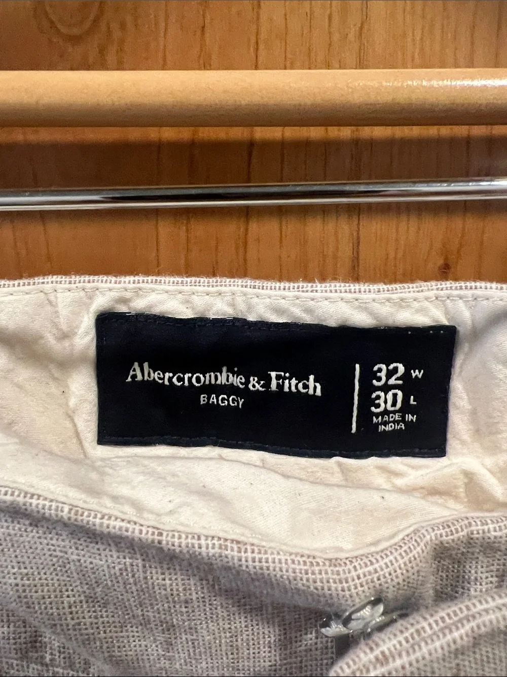 Abercrombie & Fitch Men's Light Beige Baggy Trouser Linen Pants - 32x30
